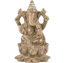 Golden Brass Lord Ganesha In Lotus Statue