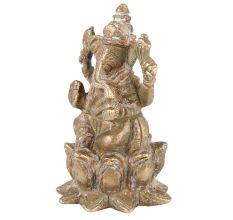 Golden Brass Lord Ganesha In Lotus Statue
