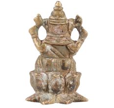 Golden Brass Lord Ganesha In Lotus Statue