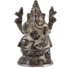 Brass Lord Ganesha On Lotus Statue