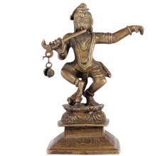 Brass Lord Krishna Bal Gopal  Statue Dancing With Flute