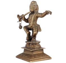 Brass Lord Krishna Bal Gopal  Statue Dancing With Flute