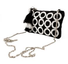 Black Beaded Zip Pouch Circle Design