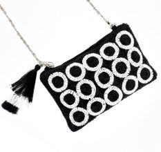 Black Beaded Zip Pouch Circle Design