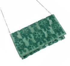 Teal Beaded Zip Pouch Sling Bag