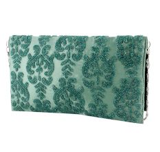 Teal Beaded Zip Pouch Sling Bag