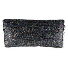 Black And Grey Beaded Envelope Bag