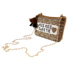 Kiss Kiss Sweetie Golden Beaded Purse Bag