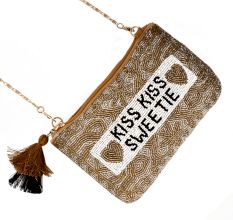 Kiss Kiss Sweetie Golden Beaded Purse Bag