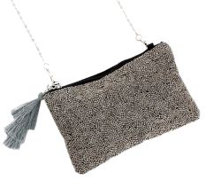 Grey Beaded Bag With Chain And Tassel For Women