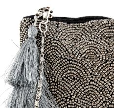 Grey Beaded Bag With Chain And Tassel For Women