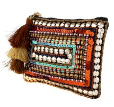 Oversized Clutch Bag With Silver Coin and Bronze Metal Hardware