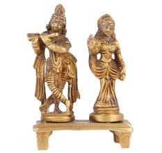 Brass Radha Krishna Statue On Chowki