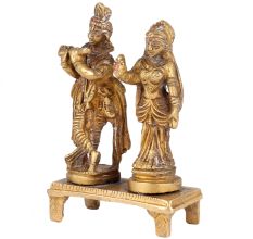 Brass Radha Krishna Statue On Chowki