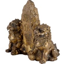 Pair of Brass Chinese Lions Stone Guardian Statue