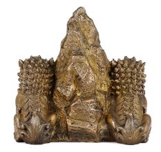 Pair of Brass Chinese Lions Stone Guardian Statue