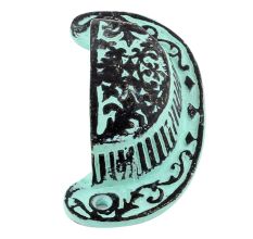 Aqua Green Distressed Floral D Pull Iron Handle