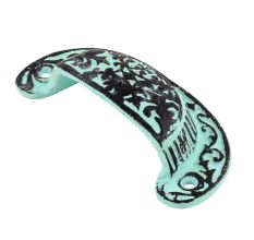 Aqua Green Distressed Floral D Pull Iron Handle