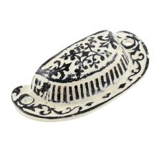Cream Distressed Floral D Pull Iron Handle