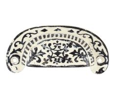 Cream Distressed Floral D Pull Iron Handle
