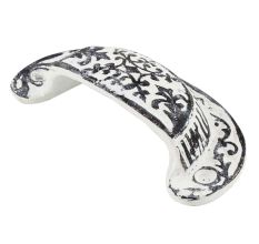 White Distressed Floral D Pull Iron Handle