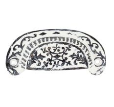 White Distressed Floral D Pull Iron Handle