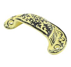 Yellow Distressed Floral D Pull Iron Handle
