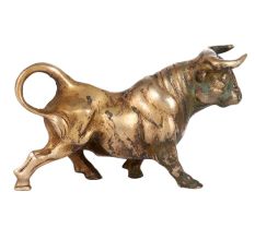Brass Wall Street Bull Figurine