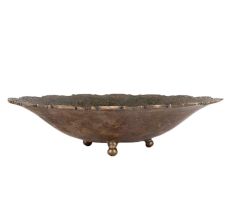 Used Brass Floral Bowl With Dark Patina Finish
