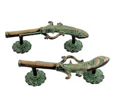 Green Brass Pistol Gun Decorative Door Handles In Pair