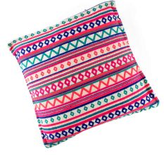 Pink Acrylic Cotton Handloom Cushion Cover