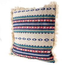 White Aztec Pattern Square Crochet Cushion Cover