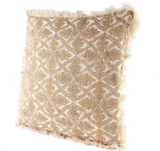 Fringe Leaf Pattern Beige Throw Cushion Cover