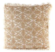 Fringe Leaf Pattern Beige Throw Cushion Cover