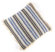 White Striped Woven Fringe Pillow Cover