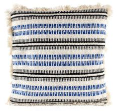 White Striped Woven Fringe Pillow Cover
