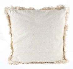 White Striped Woven Fringe Pillow Cover