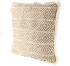 Beige Cotton Embroidered Geometric Cushion Cover