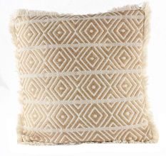 Beige Cotton Embroidered Geometric Cushion Cover