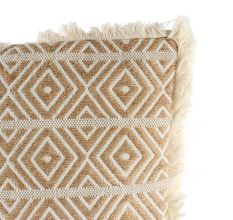 Beige Cotton Embroidered Geometric Cushion Cover
