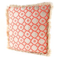 Ivory And Orange Decorative Cushion Cover With Fringe