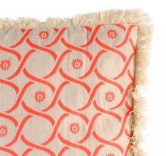 Ivory And Orange Decorative Cushion Cover With Fringe