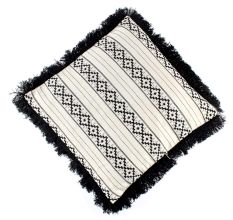 Black And White Cushion Cover With Blue Fringe On Border