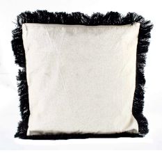 Black And White Cushion Cover With Blue Fringe On Border
