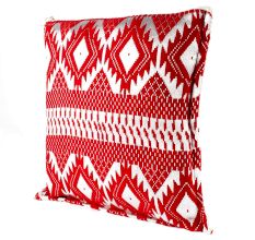 Red Square Cotton Geometric Pattern Cushion Cover
