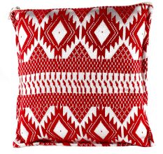 Red Square Cotton Geometric Pattern Cushion Cover