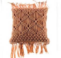 Beige Macrame Cushion Cover with Fringes