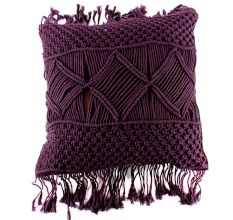 Purple Cotton Decorative Fringe Macrame Cushion Cover