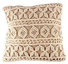 Beige Cotton Macrame Cushion Cover