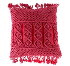 Red Macrame Cotton Cushion Cover